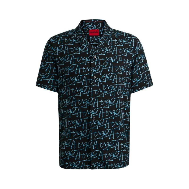 Men's stylish wave-cuff shirts-Relaxed-fit short-sleeved shirt with seasonal print