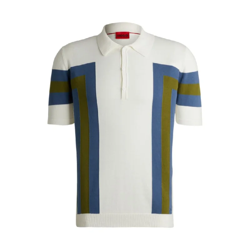 Men’s short-sleeve fane tees-Short-sleeved knit polo in cotton with block stripes