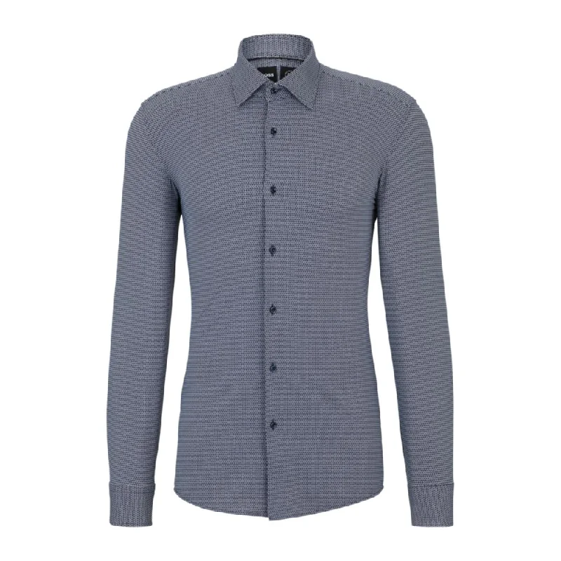 Men's soft twill-knit shirts-Slim-fit shirt in printed performance-stretch material