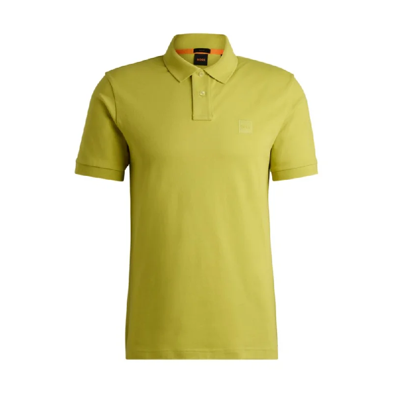 Men’s short-sleeve quarz shirts-Stretch-cotton slim-fit polo shirt with logo patch