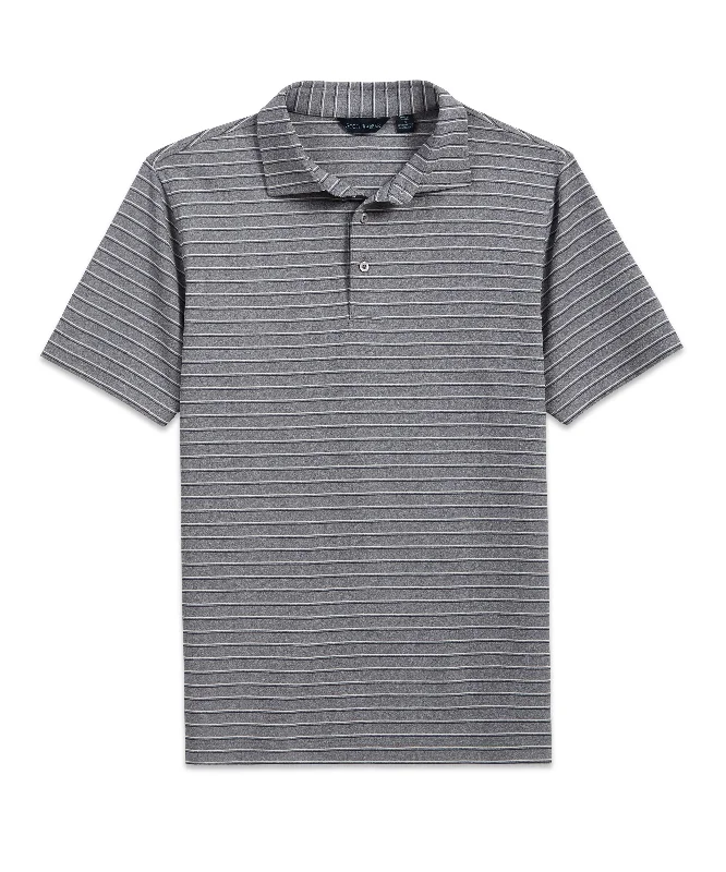 Men's bold spray-dye shirts-Track Stripe Tech Polo, Grey Heather