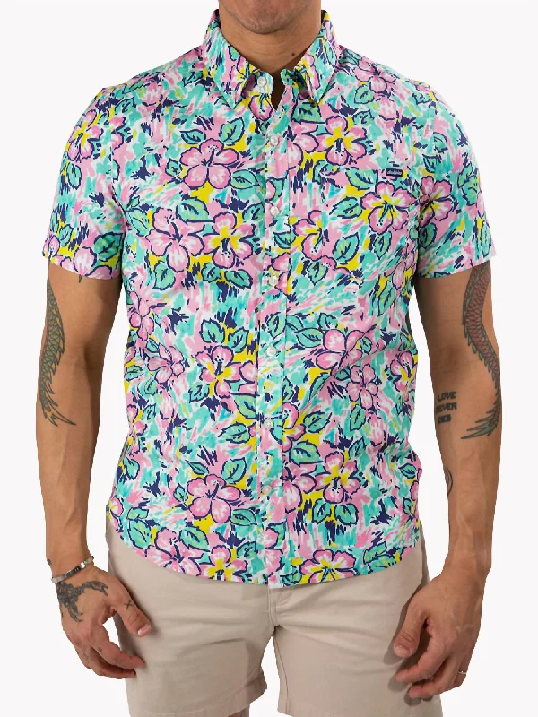 Men's soft piqué-knit shirts-Vacation Bloom Friday Shirt In Pastel Floral