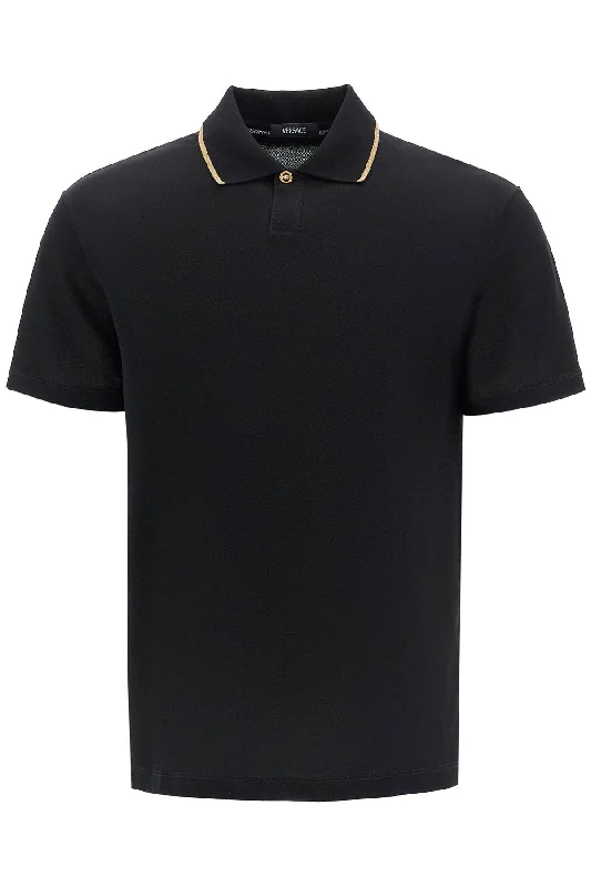 Men’s short-sleeve silt polos-Versace Men's Cotton Piquã Polo Shirt