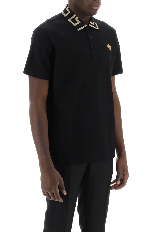 Men’s short-sleeve ebb polos-Versace Taylor Fit Polo Shirt With Greca Collar