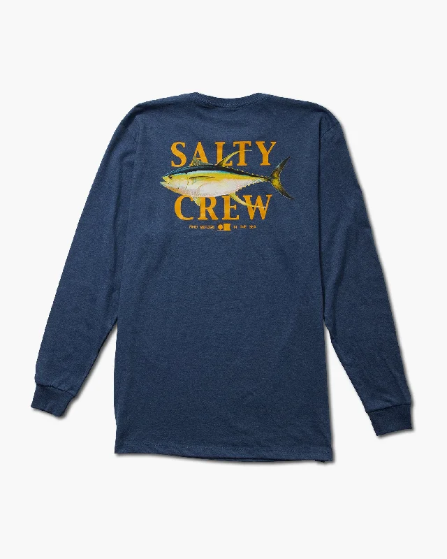 Men’s short-sleeve driftwood tops-Yellowfin L/S Tee - Navy Heather