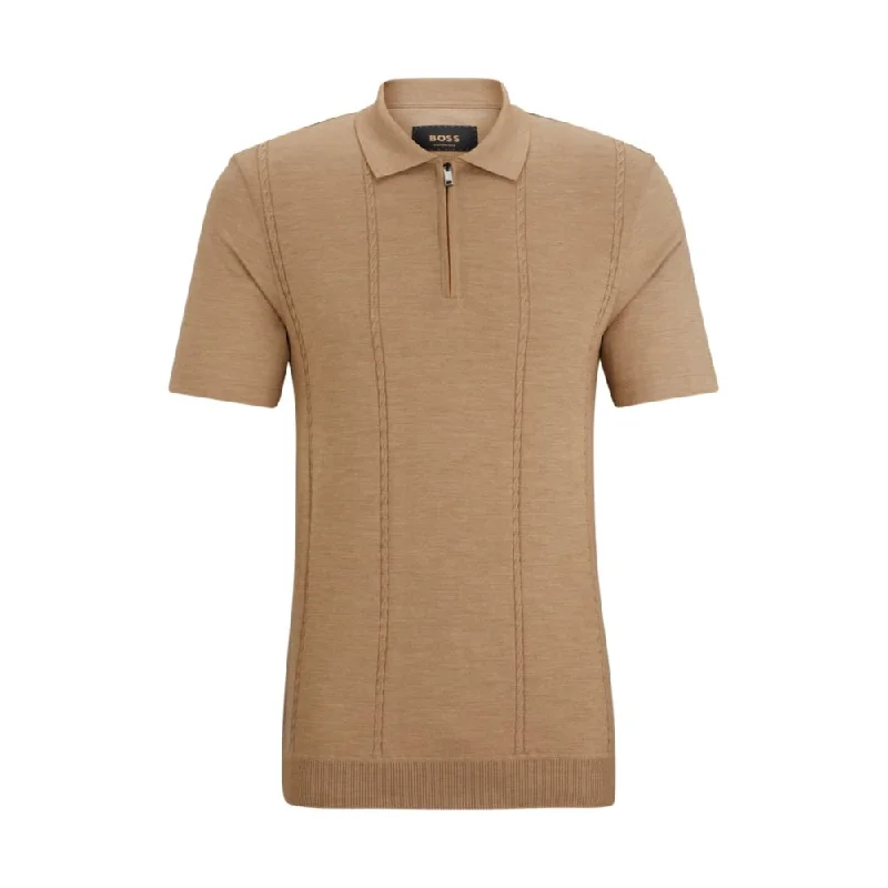 Men’s short-sleeve isle shirts-Zip-neck polo shirt in cotton and silk