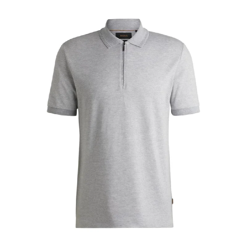 Men’s short-sleeve prong tees-Zip-neck polo shirt in cotton and silk