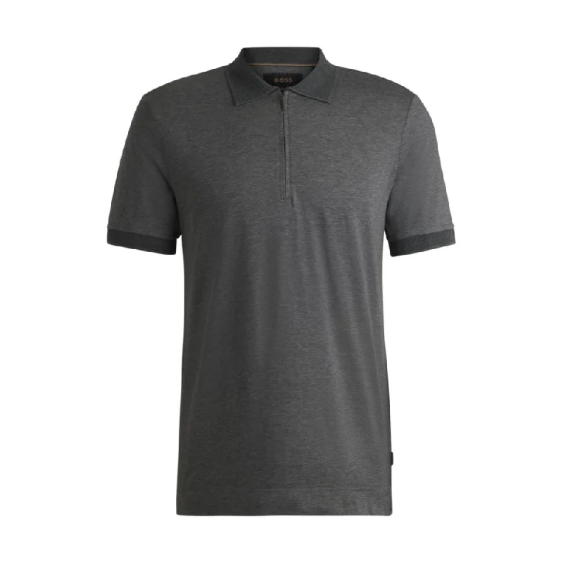 Men’s short-sleeve cairn tees-Zip-placket polo shirt in cotton and silk