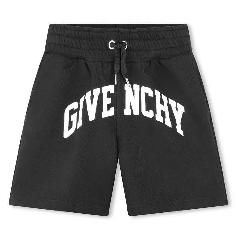 Men's grooved ribbed pants-Black Logo Print Track Shorts