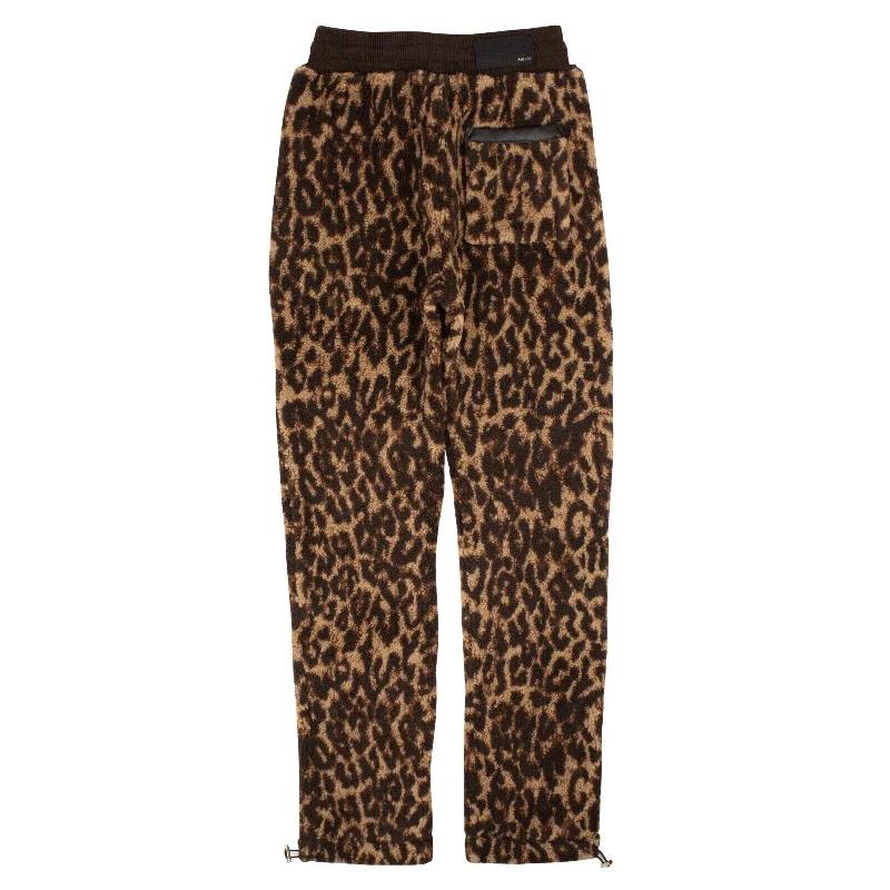 Men's outlet special pants-Black Printed Leopard Fleece Pants