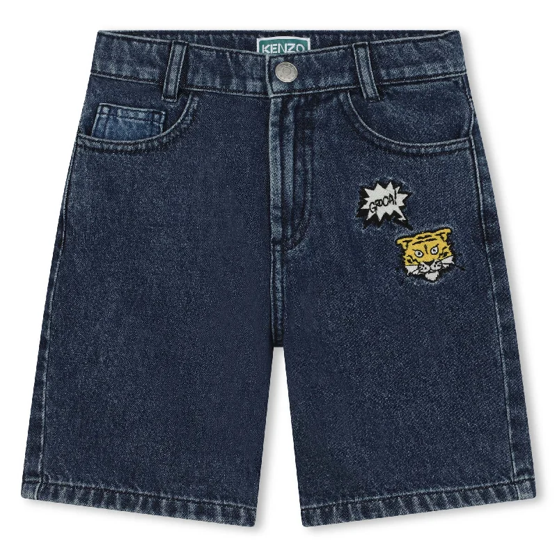 Men's petite slim pants-Blue Bermuda Denim Shorts