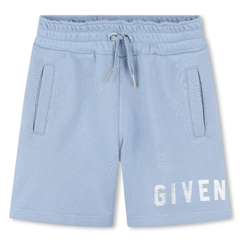 Men's droopy baggy pants-Blue Logo Print Bermuda Shorts