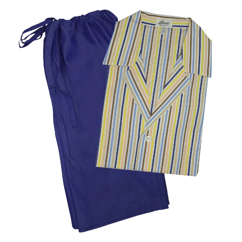 Men's petite slim pants-Brioni Men's Multi Colored Striped Shorts Pajamas