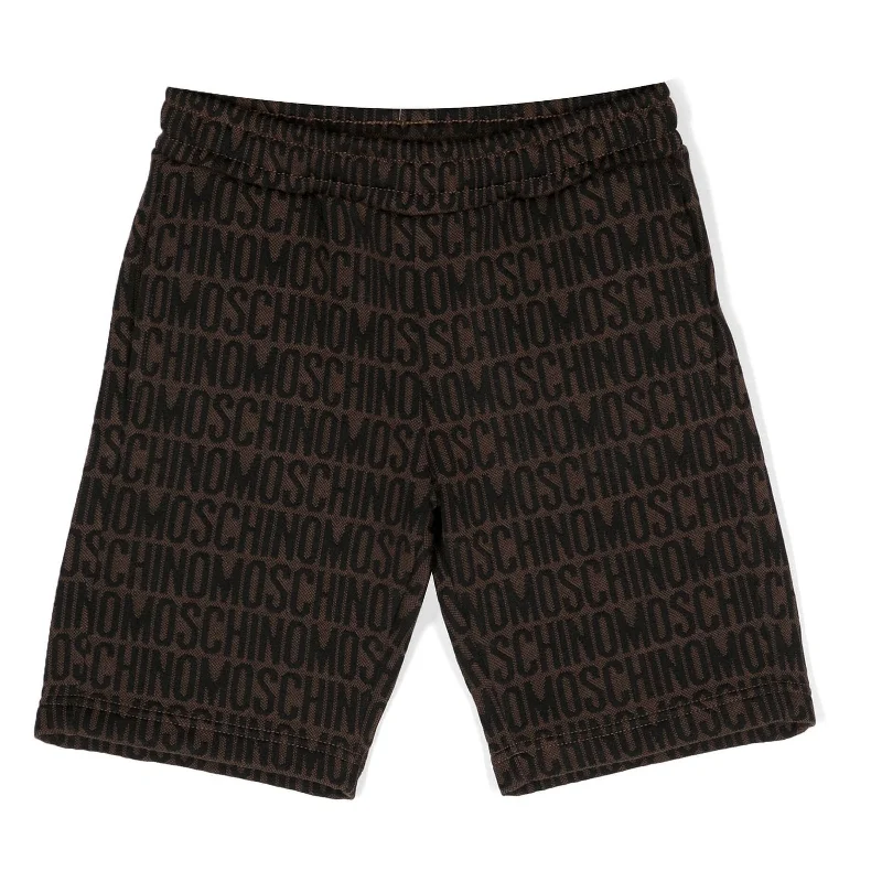 Men's neat wrinkle-free travel pants-Brown All Over Logo Shorts