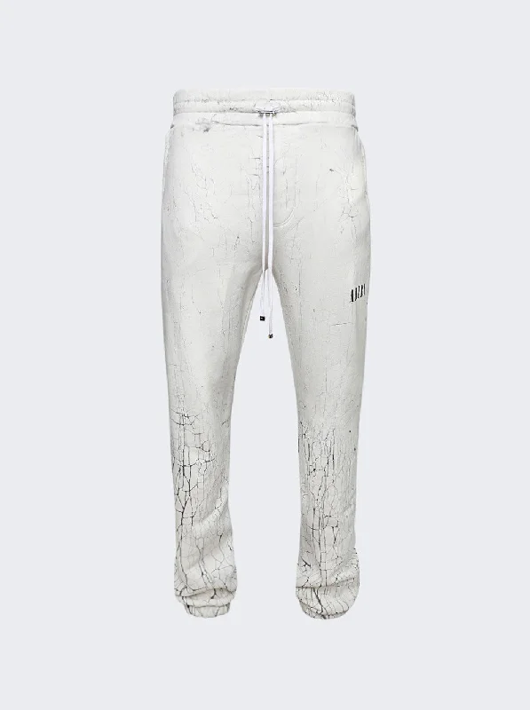 Men's rooted traditional pants-Cracked Dye Logo Sweatpants White