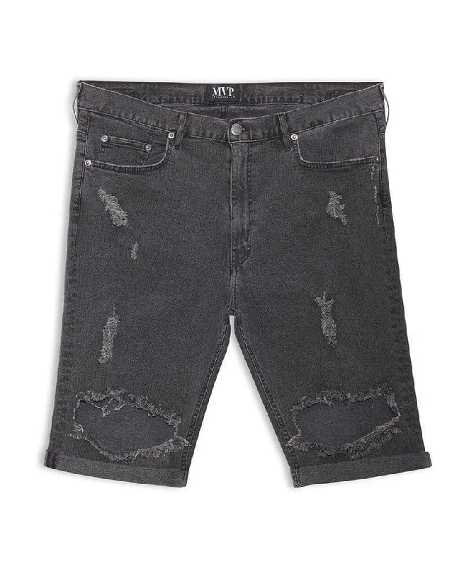 Men's zippy athletic jogger pants-Distressed Wash Black Denim Shorts