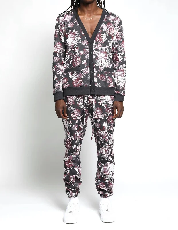 Men's lively athletic track pants-Floral Glitch Hyper Reality Knit Pants In Porto