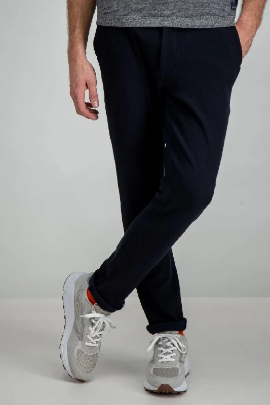 Men's shadowy black jogger pants-Garcia Dark Blue Stretch Pant - Dark Moon - I91116 292