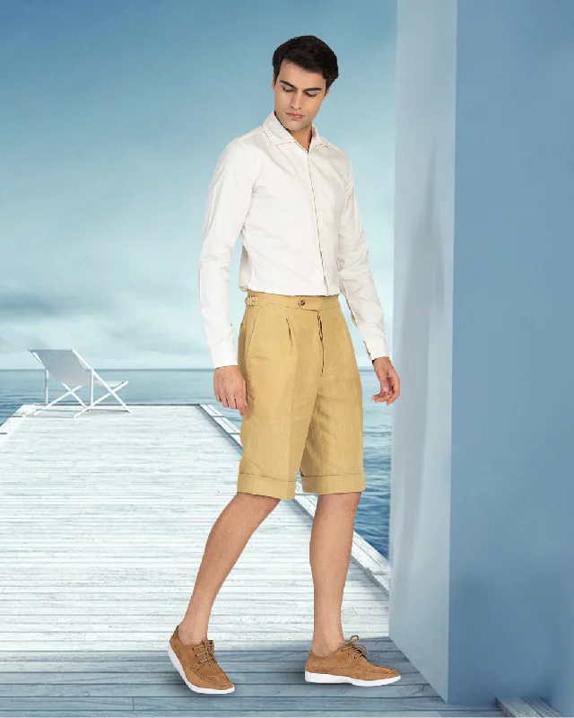 Men's average regular-length pants-Goldish Yellow Linen Shorts