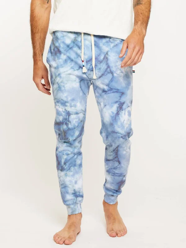 Men's springy stretch travel pants-Granite Marble Jogger In Blue Marble Print