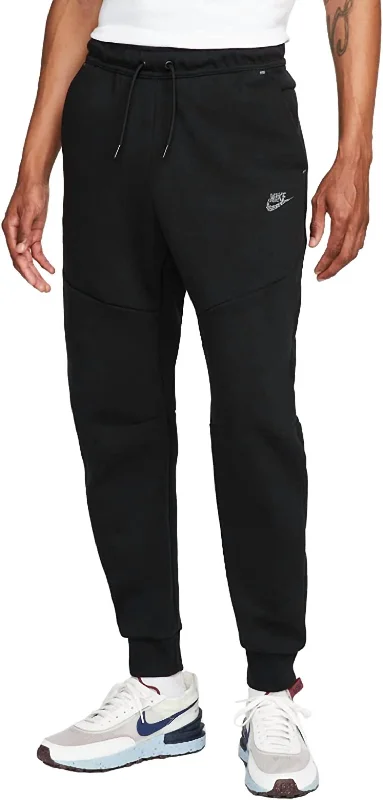 Men's tight skinny cargo pants-Men Revival Tech Black Fleece Drawstrings Jogger