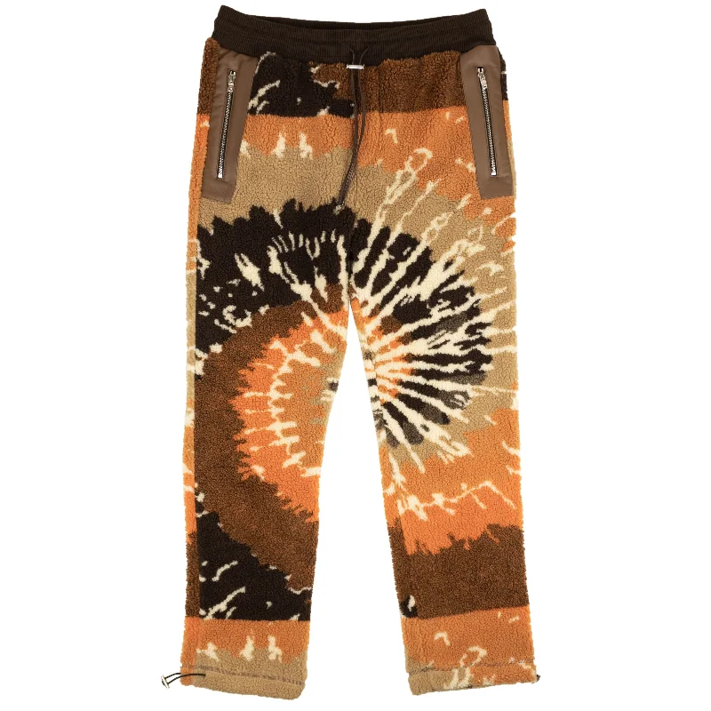 Men's cut-price discounted pants-Orange And Brown Tie Dye Polar Fleece Track Pants