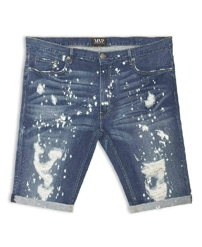 Men's oceanic navy jogger pants-Painted Blue Wash Denim Shorts