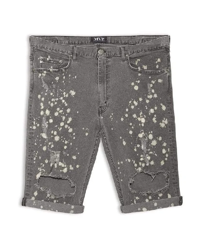 Men's woody olive cargo pants-Painted Grey Wash Denim Shorts