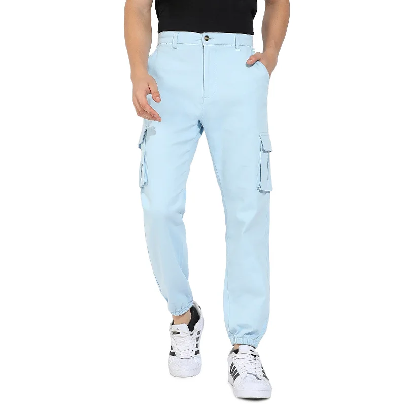 Men's bare unlined pants-Pastel Cuffed Hem Cargo Trousers