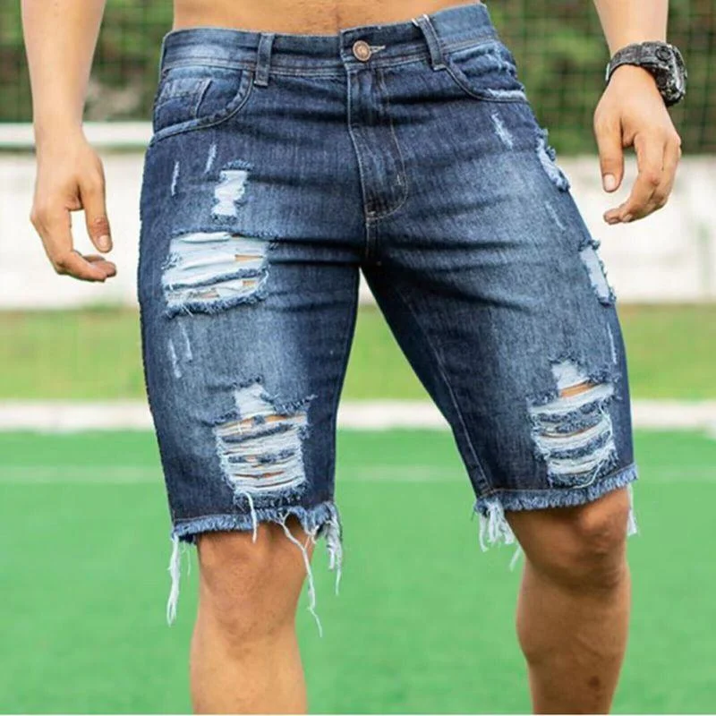 Men's thick fleece sweatpants-Slim Fit Men Jeans Shorts