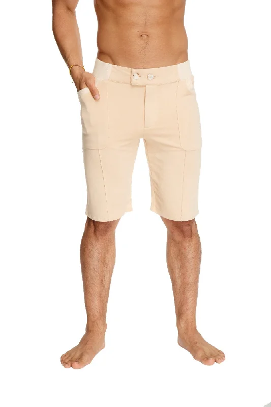 Men's plant-powered vegan pants-Urban Tactical at Home Dress Shorts (Sand Beige)