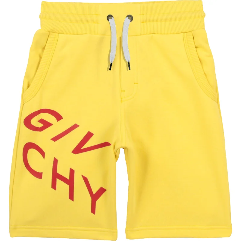 Men's ebony black linen pants-Yellow Logo Shorts